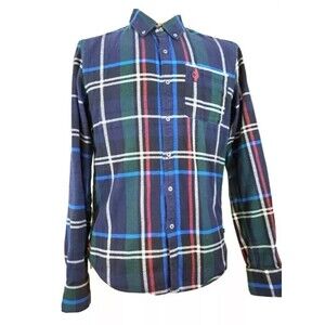 Scotch & Soda Mens Medium Blue Green Plaid Flannel Button Down LS Shirt